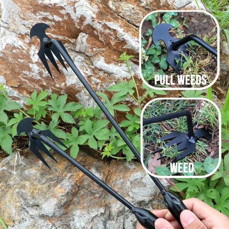Grass Seed Spreader - 2in1ガーデンレーキ手動種子草根除去ツールプーラーシャベル4歯除草手動園芸用土壌ほぐしツール除草機