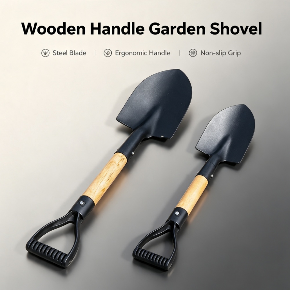 Gardening Tools Spade - 天然木製ハンドル付き防錆鋼製シャベル、尖った園芸用スコップ、人間工学に基づいた滑り止めハンドツール