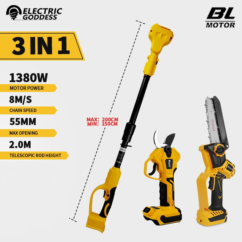 Gardening Tools Spade - ブラシレス6インチ電動チェーンソー伸縮式ポール剪定ばさみ高枝カッター園芸木剪定ツールDewalt 20Vバッテリーピン対応