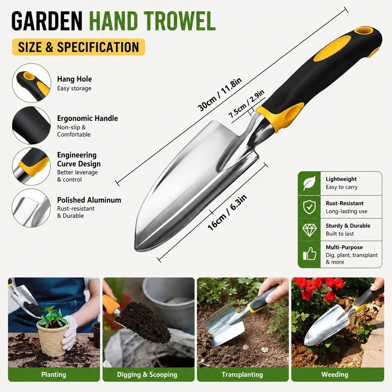 頑丈なステンレス製ハンドトロウェル、滑り止めハンドル付きガー - Gardening Tools Trowel のレビューと価格